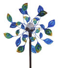 121508 Blue And Green Metal Peacock Feathers Wind Spinner 846014011973