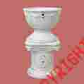 16435 The Renovators Supply Planters White Gold Ceramic Pedestal And Vase 34.5 H 096962365530