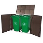 43099 Vidaxl Double Wheelie Bin Shed Poly Rattan Brown 8718475506621