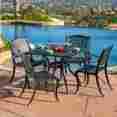 67285 Loft 5pc Outdoor Patio Set Antique Looking Cast Aluminum Square Table 4 Chairs 705625367285