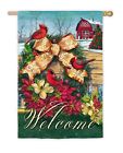 808412746840 Evergreen Cardinals And Wreath Suede House Flag In