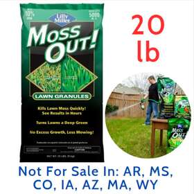 100099162 Branded 20 Lb Moss Out Killer Lawn Granules Miller Lilly Covers Bag Garden Yard Control
