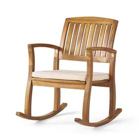 57496.00wcaca Christopher Knight Home Acacia Rocking Chair With Cushion- Teak Finish Msrp 151.99