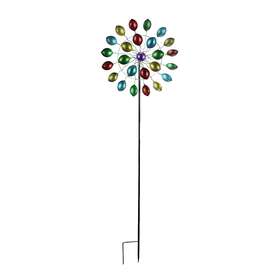 327-16121 Direct International Colorful Anodized Finish Spoon Style Metal Wind Spinner Garden Stake 70 Inches