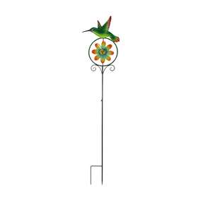 Direct International D-318-15049 55 Inch Hummingbird Flower Kinetic Wind Spinner Garden Stake Yard Decor Pinwheel
