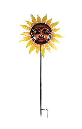 D-318-35573 Direct International Scratch And Dent 72 Inch Sun Face Metal Kinetic Wind Spinner Garden Stake Lawn Art