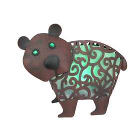71179 Gerson 12 Inch Metal Bitty Bear Green Solar Led Statue Yard Decor Garden Sculpture Art