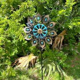 D-2566410 Gerson Scratch And Dent 51 Inch Copper Blue Metal Wind Spinner Garden Stake Yard Decor