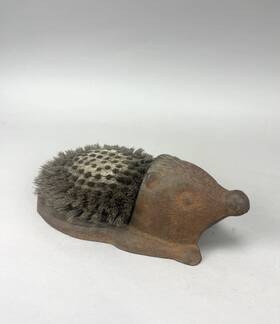 Handmade 03867 Vintage Antique Cast Iron Wood Hedgehog Boot And Shoe Brush Cleaner Worn Rusty