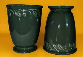 Longaberger 31309 Set Of 2 Pottery At Home Garden Flower Pot Vases Green Ivy Leaf 5 Inch