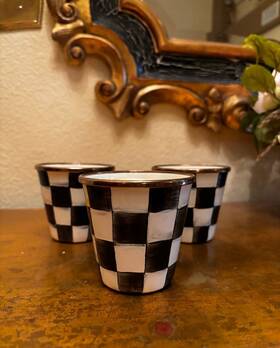 Mckenzie Childs 89293-40 New Mackenzie Courtly Check Enamel Herb Pot Pots Set Of 3