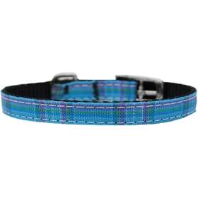 126-013 Mirage Pet Products Plaid Nylon Dog Collar With Classic Buckle 3/8 Inch Blue Size 10