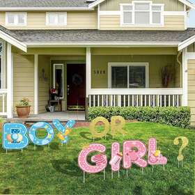 32014980 No 10pcs Gender Reveal Yard Sign With Stakes Boy Or Girl Baby Shower Party Supplies