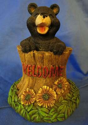 44321 North Crest Small Inch Welcome Black Bear In Tree Trunk Indoor / Outdoor Patio Decor