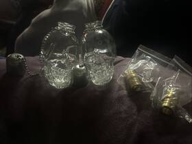 Sunnydaze Decor 810077852699 Glass/aluminum Grinning Skull Tabletop Torches - Clear Set Of 2 By