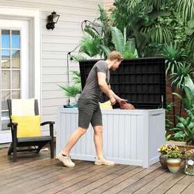 Taus 197839571020 230 Gal Patio Deck Box Storage Outdoor All Weather Resin Waterproof Organizer