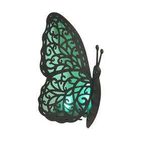 71526-gn Things2die4 Brown Metal Butterfly Green Led Solar Light Outdoor Garden Statue Yard Decor