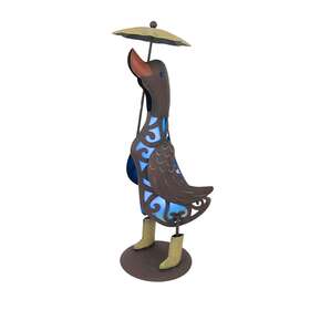 D-71176-bu Things2die4 Metal Duck Holding Umbrella Blue Led Solar Light Outdoor Garden Statue Decor