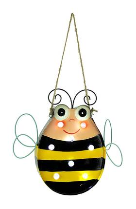 Things2die4 D-bg-120831 Metal Bee Hanging Led Solar Garden Sculpture Decorative Light Yard Decor Art