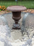 Antique Classic Cast Iron Roman Garden Urn Planter Pedestal Square Base 5". Fixed Price $75.00.