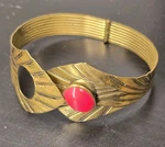 Red Coral Brass Boho Tribal Vintage Style Hinge Wind Lock Bangle Bracelet - 7". Fixed Price $79.99.