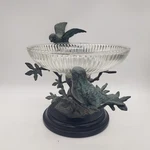 Vintage Glass Bowl With Birds & Tree Sculpture Statue Brass Bronze - Spi. Fixed Price $329.99.
