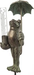 Evergreen Metal Frog Statue With Umbrella Glass Rain Gauge Garden Deco. Fixed Price $44.75.