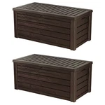 Keter Westwood Outdoor 150 Gal Deck Storage Box For Yard Tools, Brown (2 Pack). Fixed Price $434.99.