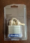 Master 25/64" H X 1-9/16" W Laminated Steel 4-PIN Cylinder Padlock. Fixed Price $12.00.