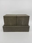 Restoration Hardware Grey Shagreen Set Of Two Bathroom Storage Box With Tray. Fixed Price $54.95.