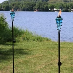 Swirled Metal/glass 2-IN-1 Outdoor Lawn Torch Blue Set Of 4 By Sunnydaze. Fixed Price $135.00.