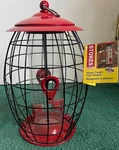 Stokes Caged Seed Tube Hanging Bird Feeder Red Metal Holds 1.5 Qts /1.1 Lbs Nwt. Fixed Price $24.99.