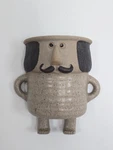 Stoneware Funny Face Mustache Man Wall Pocket Planter/hand Made Pottery. Fixed Price $13.00.