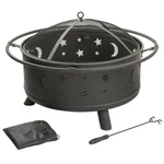 Pure Garden 30 Inch Round Star Moon Fire Pit With Cover Poker And Screen. Fixed Price $99.99.
