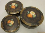 Antique Lacquer Ware Nesting Box Set Of 3 Russian Black Floral Handpainted 6". Fixed Price $69.95.