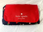 Kate Spade Ny Strawberry Print Picnic Blanket Blue Red Waterproof Outdoor Mat. Fixed Price $21.56.