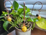 Set Of 3 Beaded Copper Bee Plant Stakes, Stake, Support. Fixed Price $34.00.