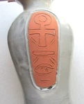 Vintage Italy Pottery Stoneware Vase Egyptian Hierolgyphs. Fixed Price $65.00.