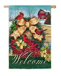 Evergreen Cardinals Wreath On Fence Suede House Flag, 29 X 43 Inches New. Fixed Price $26.00.