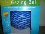 New Very Rare 10" Gazing Ball White Blue Ocean Swirl Handblown Glass - Oop. Fixed Price $135.00.
