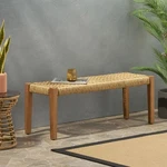 Acacia Wood Backless Garden Bench - With Faux Rattan Seat, Teak Brown Finish. Fixed Price $159.99.