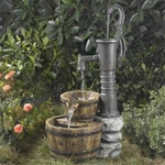 Outdoor Water Pump Half Whiskey Barrel Style Fountain. Fixed Price $337.99.