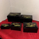 Chinese Lacquer Ware Nesting Box 5 Set - Wood Hand Painted Landscapes Gold. Fixed Price $62.10.