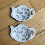 Two Andrea By Sadek Tea Bag Holders Iris Floral Trinket Dish Spoon Rest 4 In". Fixed Price $15.40.
