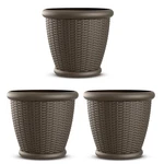Suncast Willow 18" Plastic Decorative Wicker Patio Planter Pot, Java (3 Pack). Fixed Price $56.99.