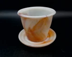 Akro Agate Glass Orange And White 5 Dart 2" Flower Pot Saucer. Fixed Price $40.00.