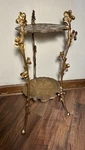 Antique Solid Brass 2 Tier Curio Stand, Accent Table, Plant 3FLOWER Legs. Fixed Price $399.99.