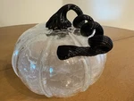 Art Glass Fall Harvest Black Stem Pumpkin Clear Crackle Hand Blown 7" Tall. Fixed Price $19.55.