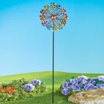5 Foot Vibrant Double-sided Rainbow Circles Kinetic Garden Stake Wind Spinner. Fixed Price $29.95.