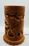 Handcarved Wooden Pen/pencil Holder Safari Zoo Animals Desk Organizing 4 X2. Fixed Price $9.23.